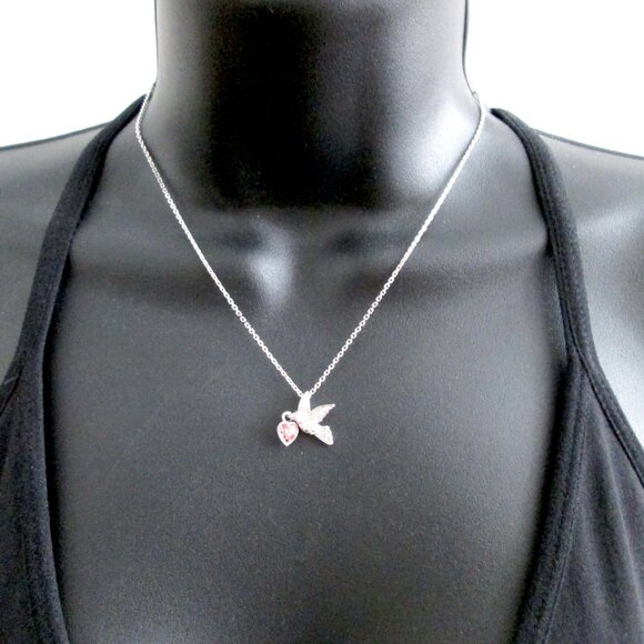 ✨🕊️🩷 Swarovski Swan Mark Pendant Necklace Dove Pink Heart Silver Tn Adjustable - Picture 6 of 10